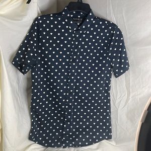 Topman navy blue men’s shirt small white hearts